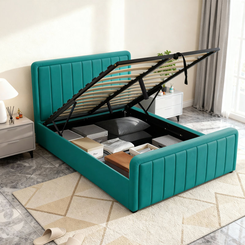 Altgeld Upholstered Ottoman Storage Bed, Green, Double (4'6)