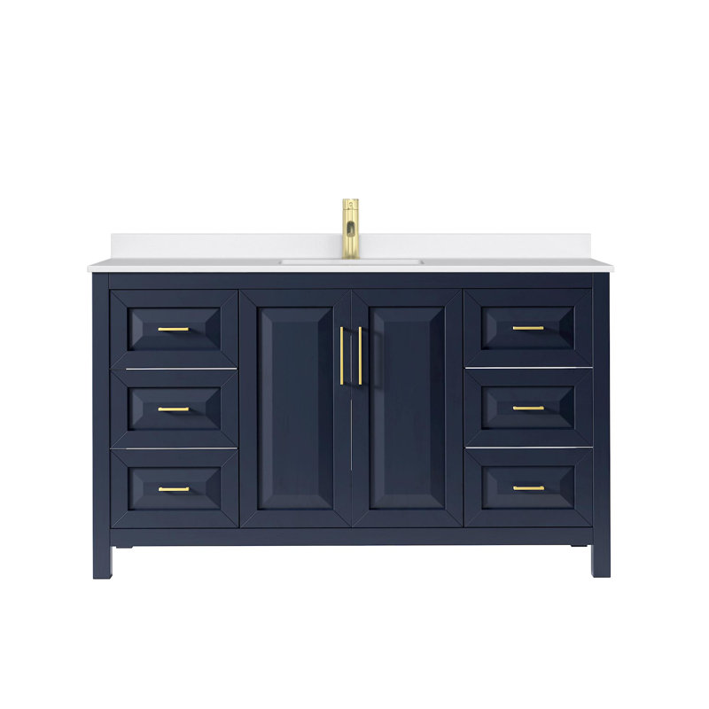 Daria 60 in. Vanity, Giotto Quartz, Blue, Brushed Gold