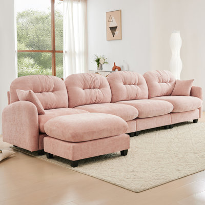 Canapé modulaire en L doux à 4 places en chenille rose