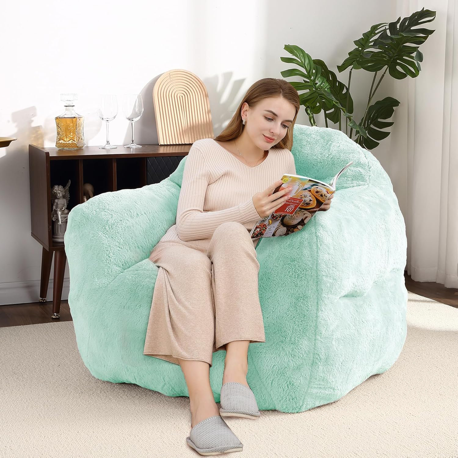 Bean Bag Chair, Bean Bag Chairs for Kids Soft Beanbag Chair with Filler Included, Adult Bean Bag Couch Sofa with Armrests for Living Room Bedroom, image size:1500x1500