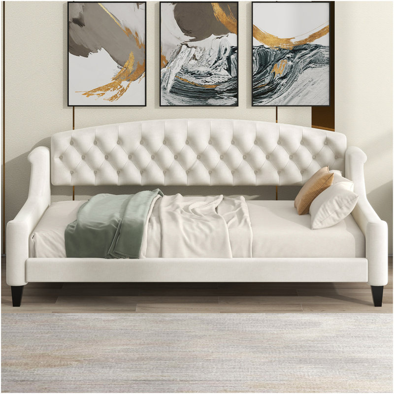 Modern Luxury Tufted Button Daybed,Twin,Beige, Beige, Twin