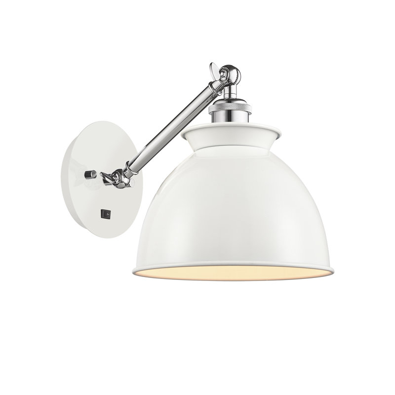 Shauna Armed Sconce, Matte Black, Incandescent, White/Polished Chrome