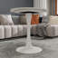Table basse de 27,6 po de style Mid-Century moderne, pouvant accueillir de 2 à 4 personnes, dotée d'un plateau rond en marbre veiné de blanc, parfaite pour divers décors.-280938945