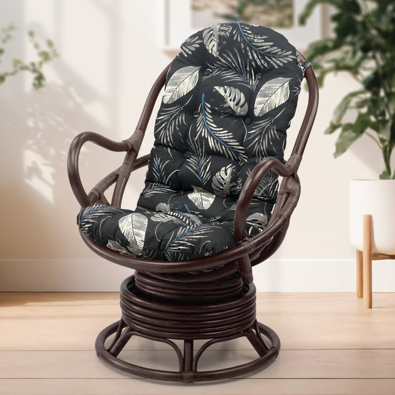 Gartman 28" W Tufted Swivel Lounge Chair, Black Leaf Polypropylene/Olefin