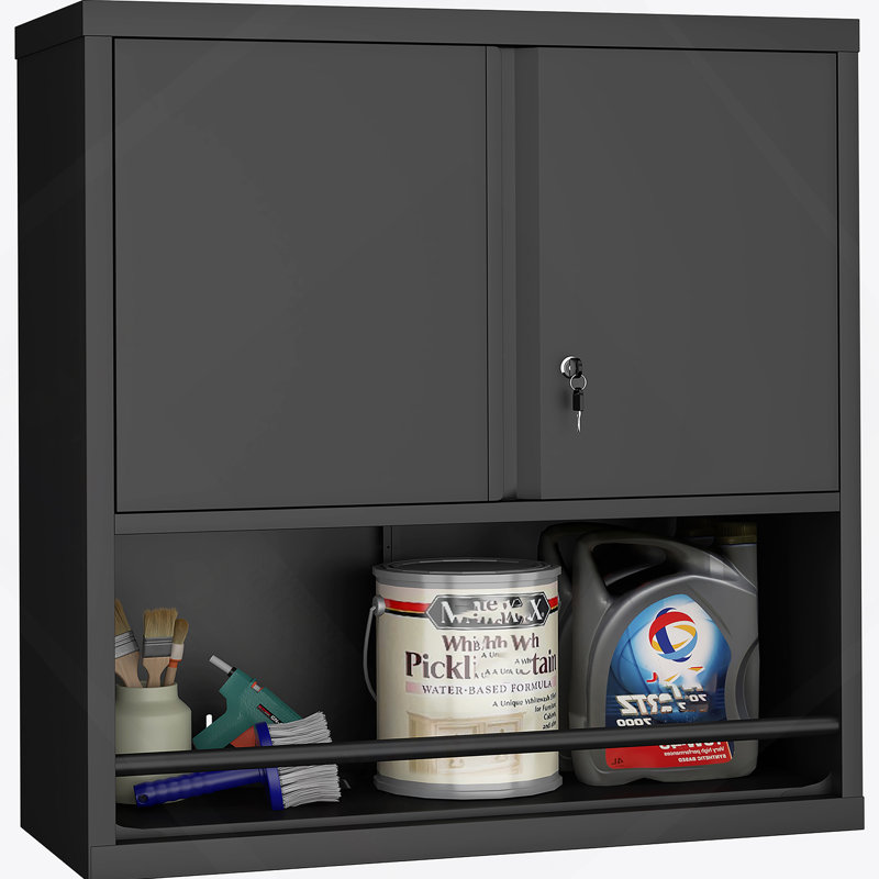 Armoire murale en bois massif gris foncé à 2 portes avec 2 tablettes réglables et prêtes à assembler pour un rangement polyvalent (24 W x 12 P x 30 H)