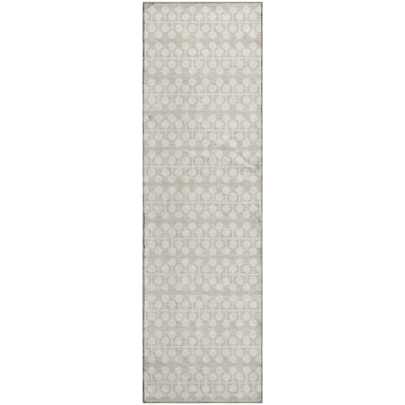Premium Machine Washable Mayfield AMF2247 Geometric Rug, 2'3" x 7'6" Runner, Beige