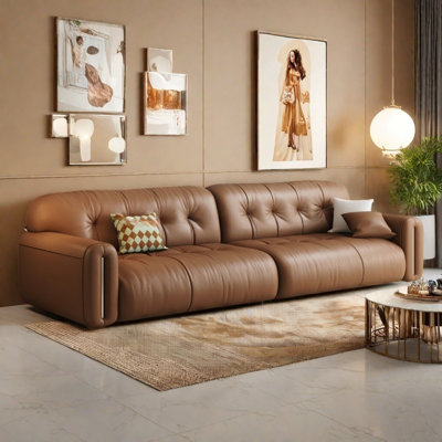 Retro Coffee-colored  Living Room Sofa