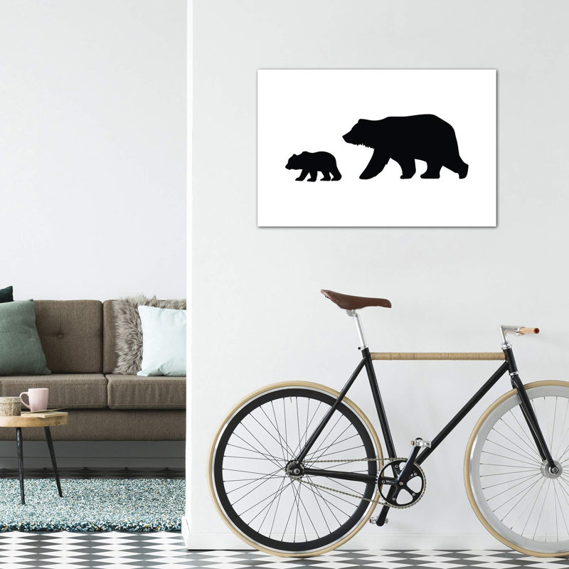«Big and Small Bear Landscape Black Novelty», reproduction d'art graphique, H 32 po x l 48 po x P 1,5 po, Toile tendue