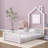 Metal House Platform Bed With Guardrail And Chimney-959332687