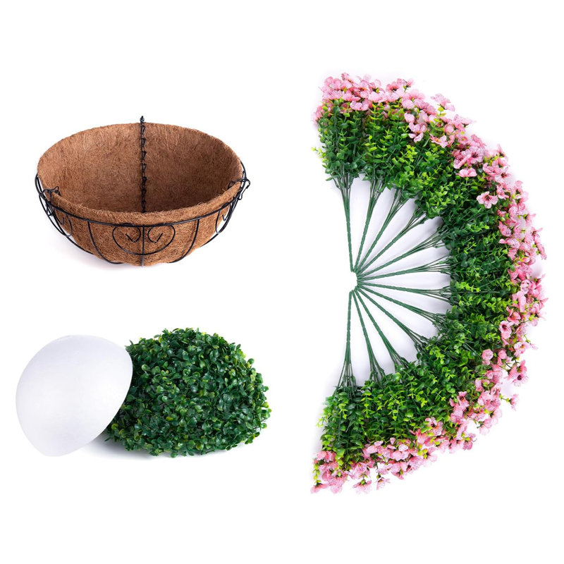 Artificial Faux Hanging Plants Flowers Basket for Summer Outdoor Outside Decoration, Pink