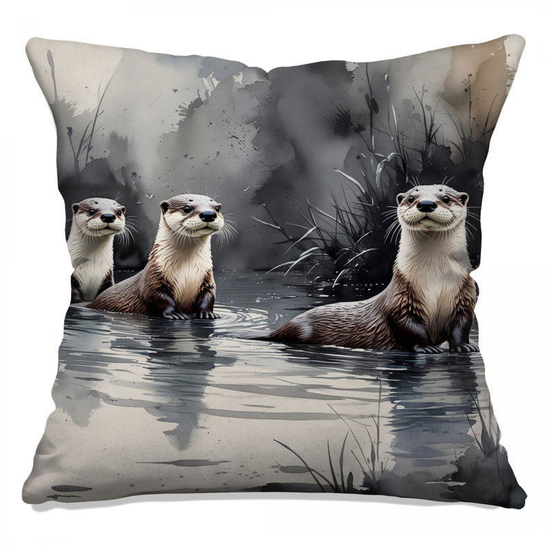 Coussins Otters In River, 16 x 16 pouces