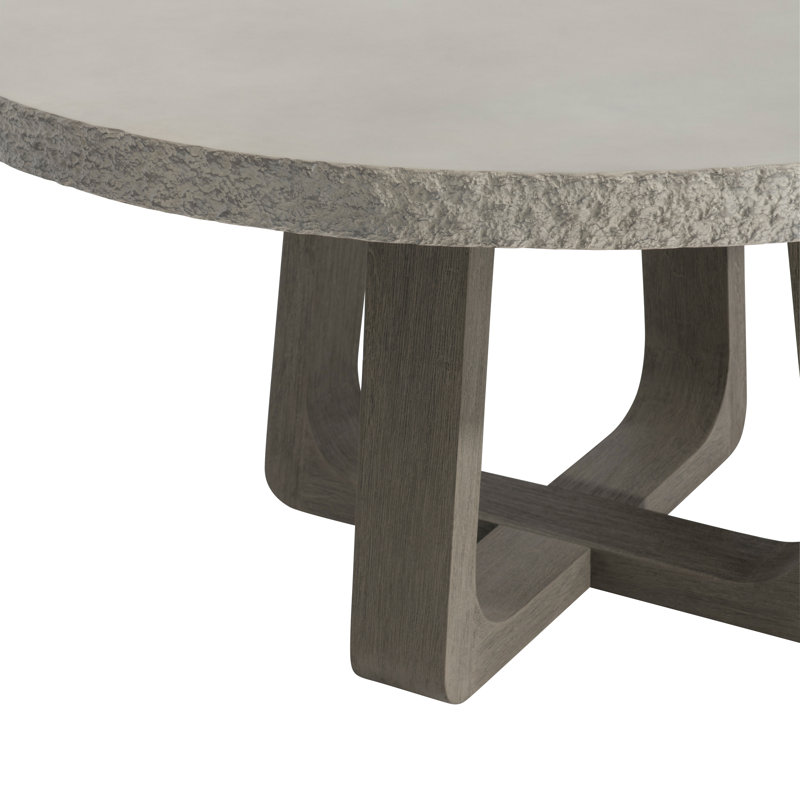 Gray Concrete and Teak Round Outdoor Dining Table