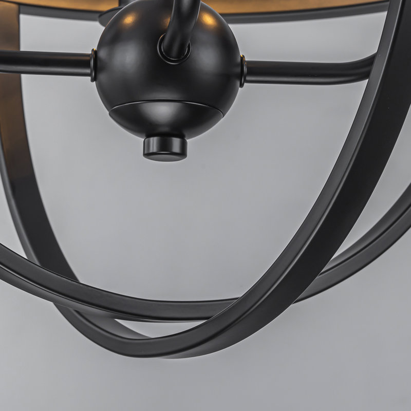 Lustre suspendu campagnard à intensité variable 4 lumières Kimyada, Noir mat, Noir