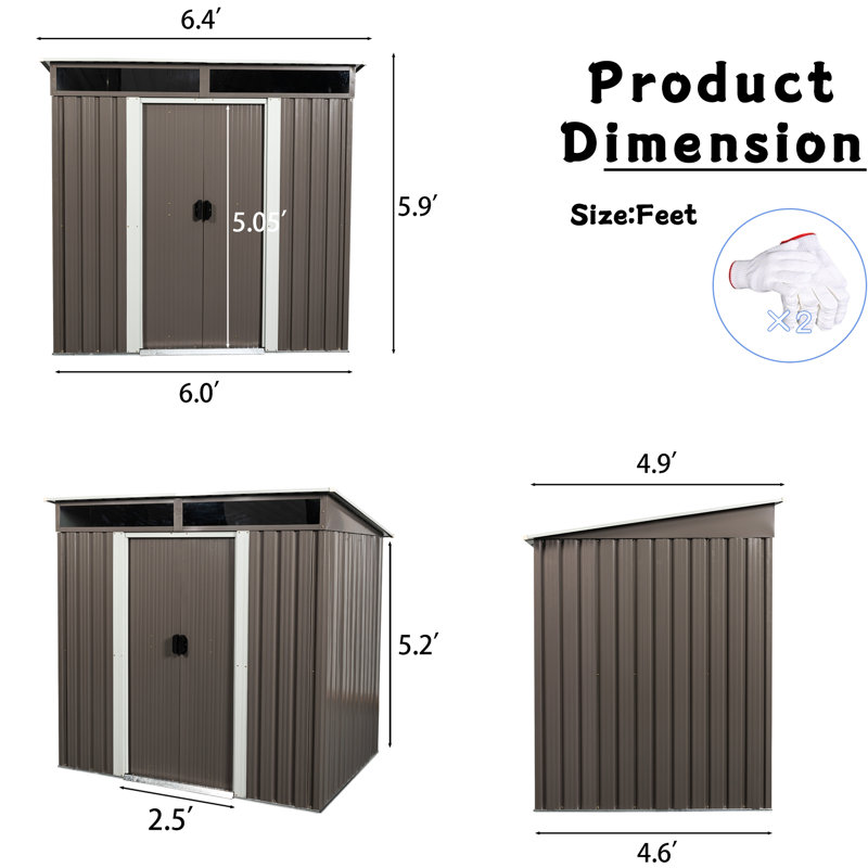 6Ft X 5Ft Outdoor Metal Storage Chest With Transparent Cover - Galvanized Iron Build, Strong Steel Panels, Sliding Door & Padlock, Easy Assembly Shed Structure Construction, Robust Plate For