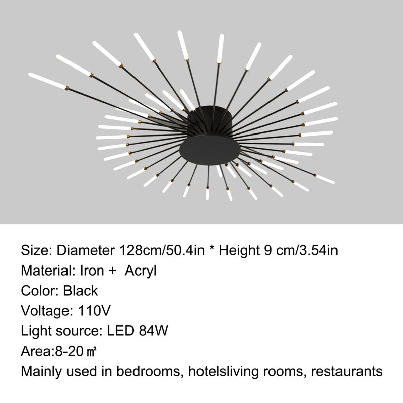 HanranhanModern LED Ceiling Light,42-Light Heads Flower Shape Ceiling Lights,Living Room Light Fixtures, Metal Black