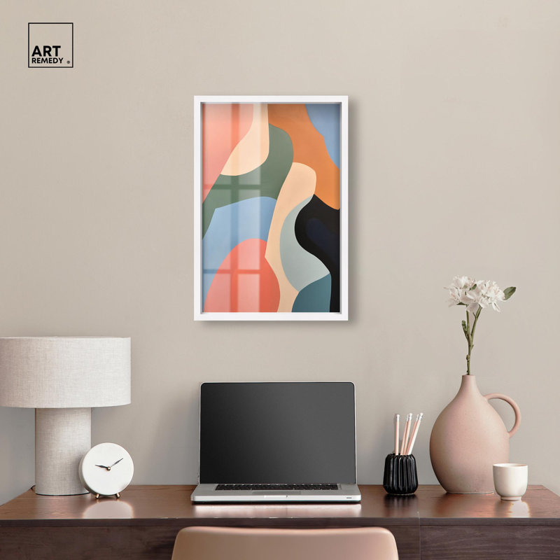 Décoration de bureau moderne «Shadowbox» par Art Remedy, cadre blanc, 17 x 25, Cadre blanc, H 25 po x l 17 po
