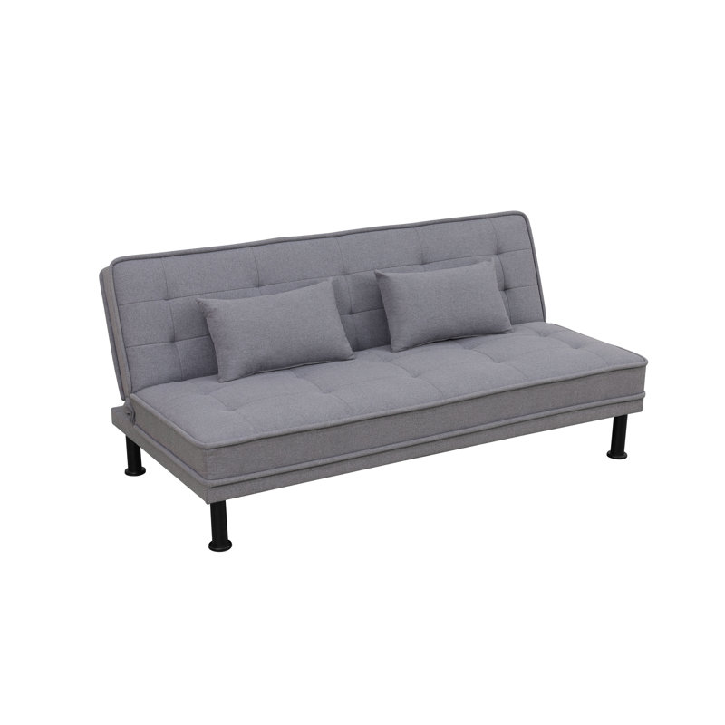 Canapé-lit futon 66,1 pouces, canapé-lit futon en lin confortable avec 2 coussins, canapé-lit convertible pour le salon, gris