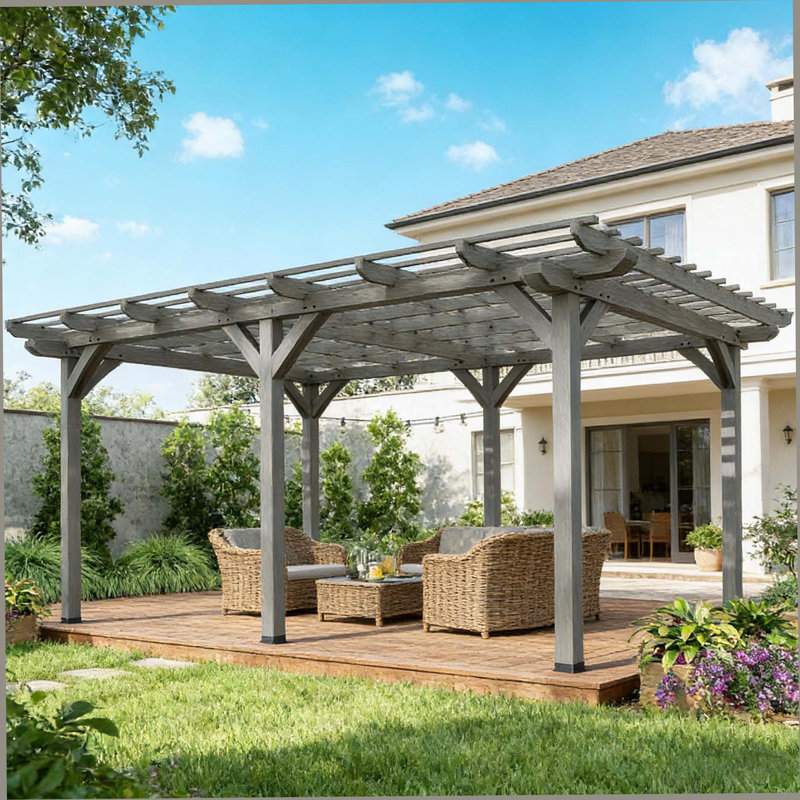 Pergola en bois stable, pavillon de vigne, pergola d'extérieur, Gris