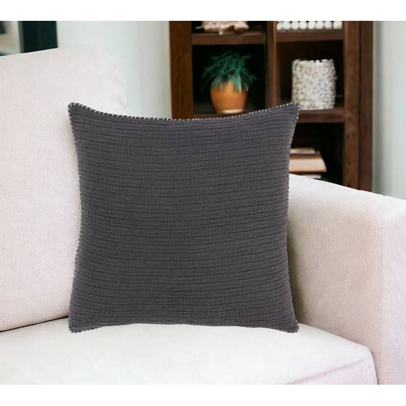 22" Charcoal Striped Cotton Throw Pillow