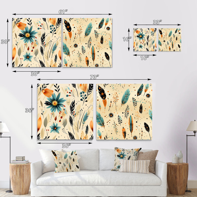 Rainer - Ensemble abstrait de 2 peintures murales en acrylique Boho, H 30 po x l 61 po
