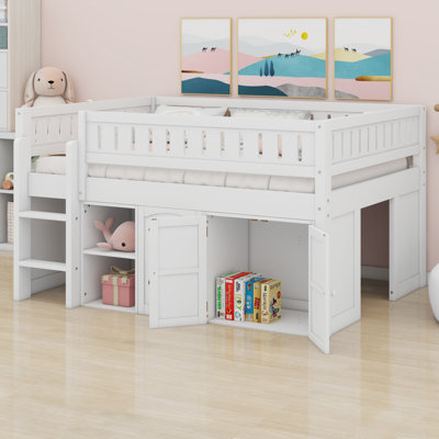 Loft Bed With Storage Cabinet And Chalkboard Panel