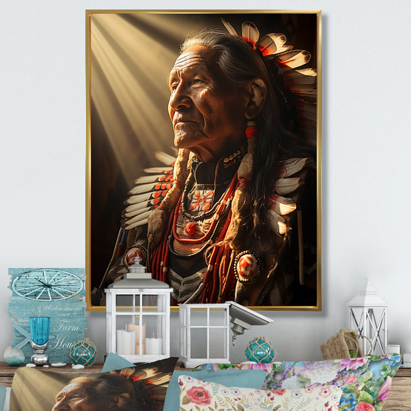 Yanisa " Native Art Grandfather Suns ", Gold Floater Framed, 32" H x 24" W x 1" D