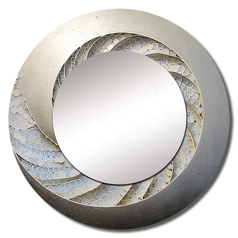 «Regimio Silver Swirl Shell Fish I» - miroir mural décoratif Nautilus, 36 po x 36 po