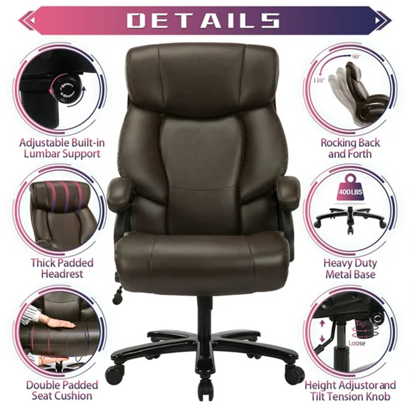 Chaise de bureau ergonomique en similicuir Lanyah, Brun