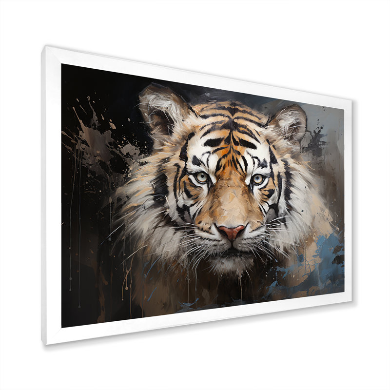 Minimalisme tigre foncé I sur toile, Cadre photo blanc, H 16 po x l 32 po x P 1 po