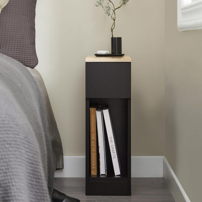 Bergmundur 20cm W Manufactured Wood Bedside Table, Black