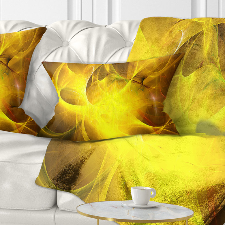 Coussin à imprimé abstrait nébuleux clair, 12 po x 20 po, Jaune / Noir, Rectangulaire