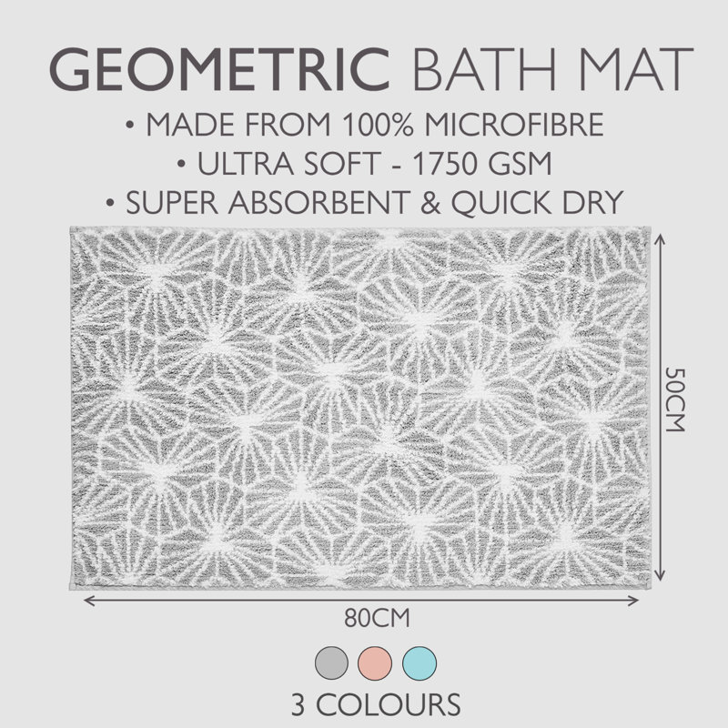 Emery Geometric Non Slip Bath Mat, Grey