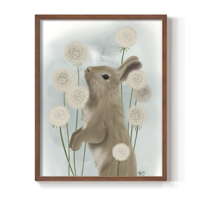 «Rabbit In Dandylions», reproduction encadrée - bois massif, Brun, H 10 po x l 8 po