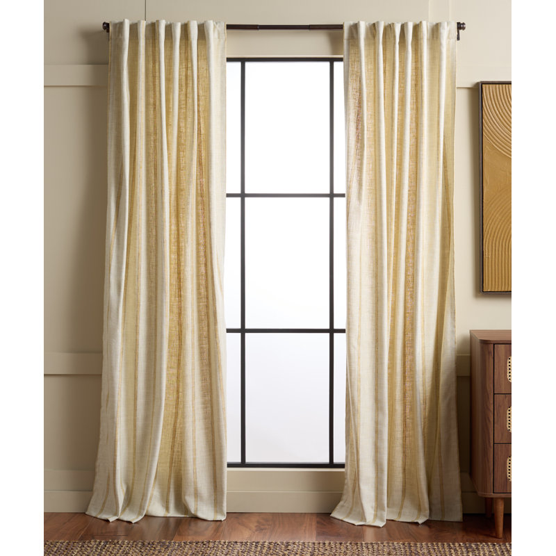Rideau obscurcissant en polyester rayé, Beige clair / jaune