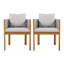 Ensemble de 2 chaises de salle à manger d'extérieur en bois d'acacia avec poignées en corde grise, coussins gris lavables et imperméables, capacité de 400 lb
