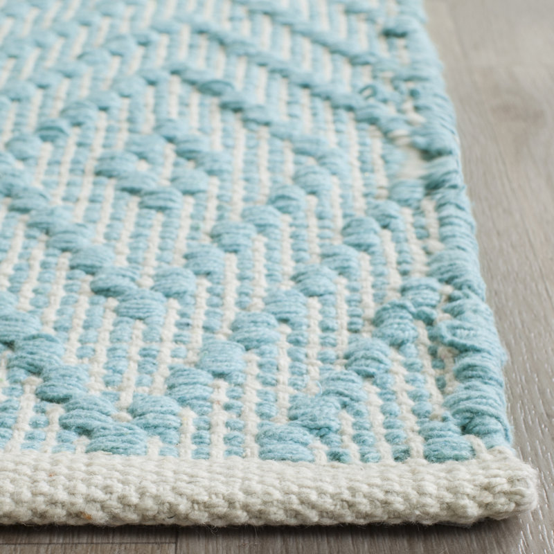 Tapis bleu en coton tissé à plat à la main à motif géométrique Haq moule, Rectangle 2 pi 3 po x 3 pi 9 po