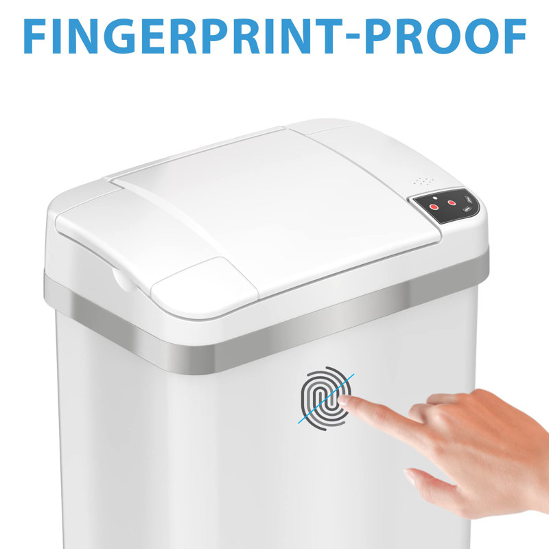 White Stainless Steel Touchless Sensor Kitchen Trash Can