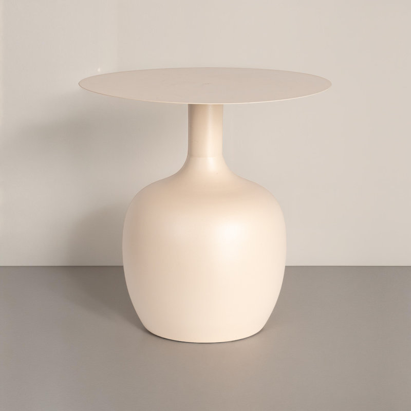 Carter Chic Metal Round Side Table, Cream, Cream