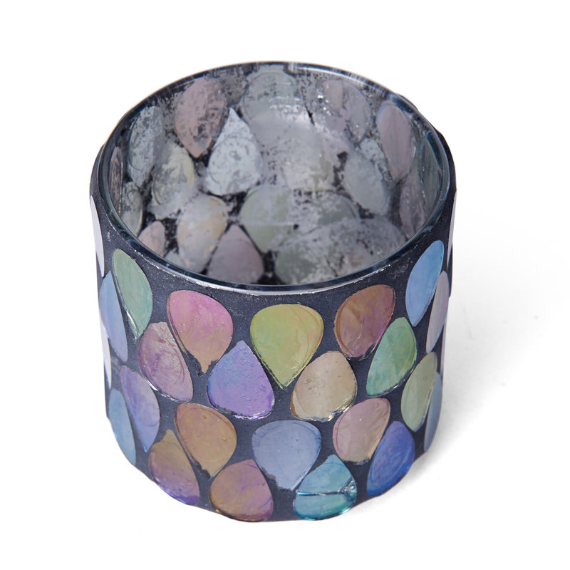 Photophore en verre mosaïque, 3 pouces, Gris
