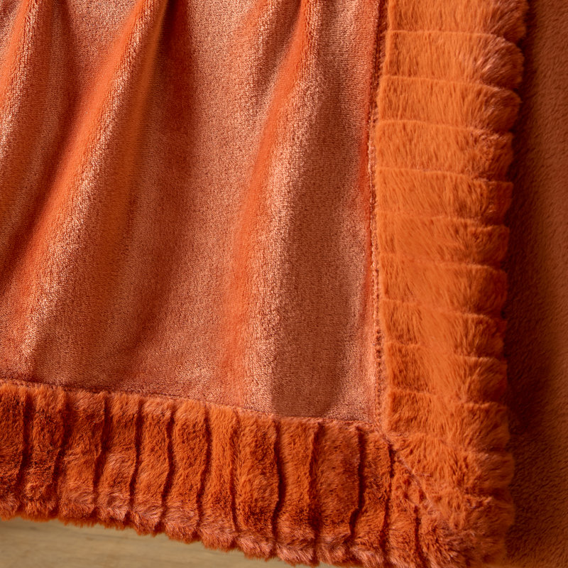 Velvet And Faux Fur 150x200cm Blanket Throw, Burnt Orange