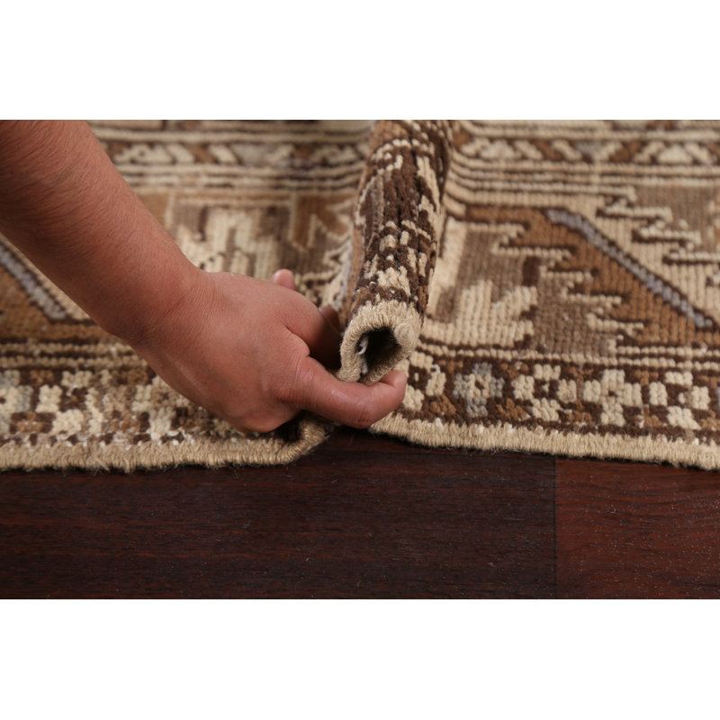 Tapis motif géométrique rétro Heriz Persian noué à la main 8 x 11