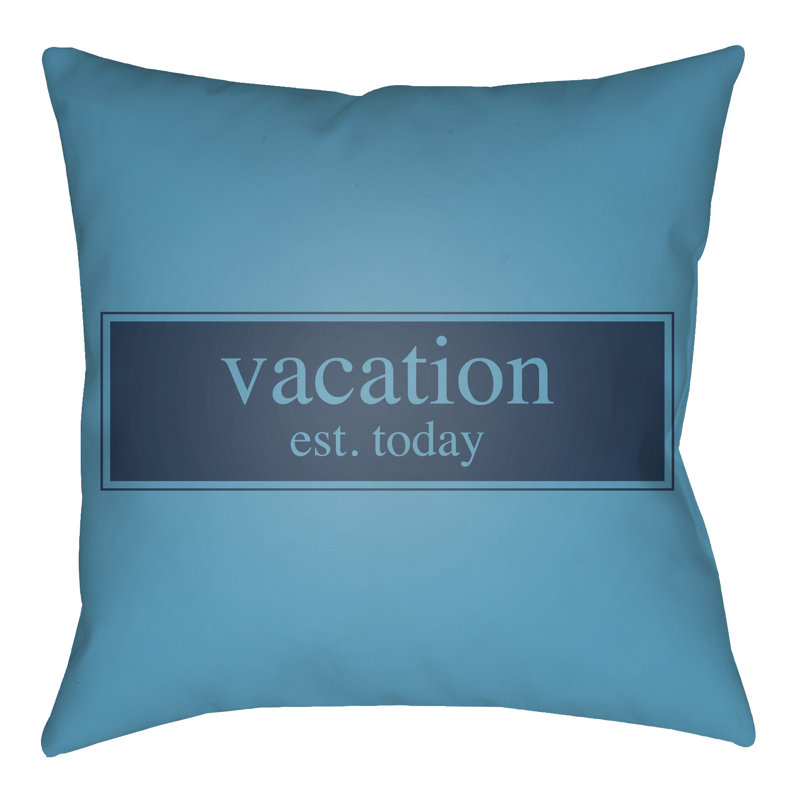 Litchfield Vacation Outdoor Reversible Throw Pillow, 16" H x 16" W, Aqua/Navy Blue