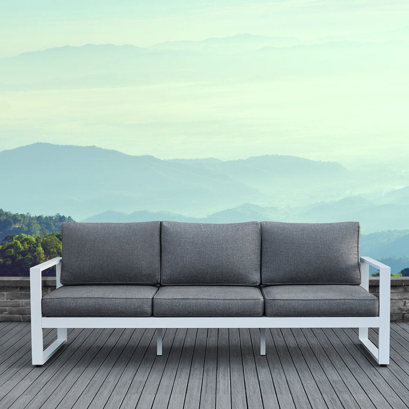 Baltic White Metal Outdoor Sofa with Gray Cushions