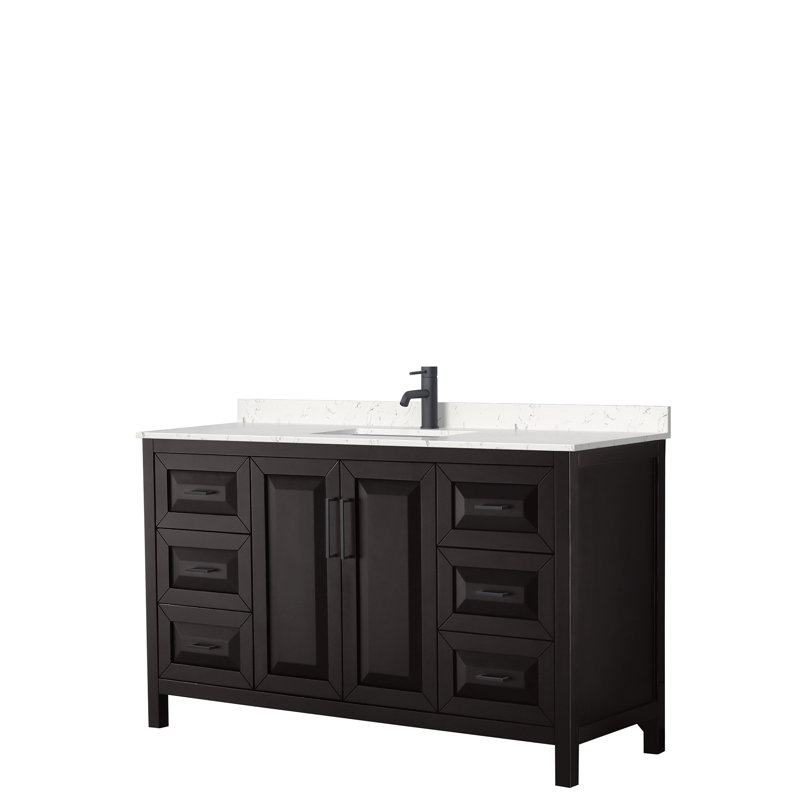 Ensemble de meuble-lavabo simple 60 po Daria, Marbre de culture blanc, Espresso foncé, Noir mat