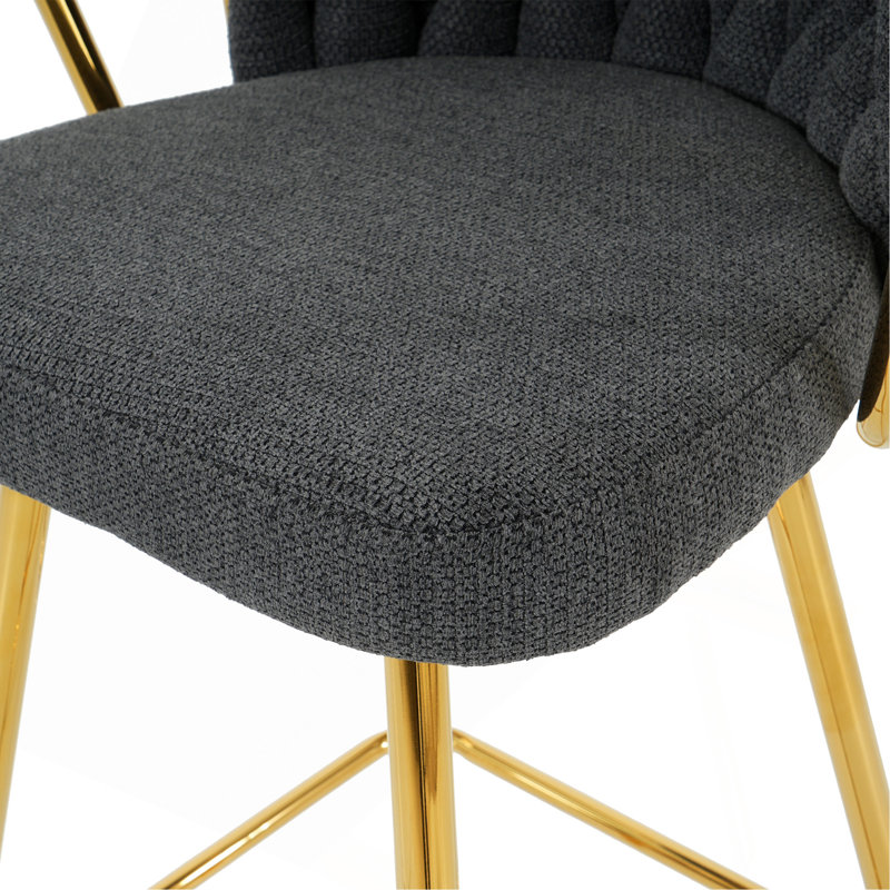 Chaise de bar moderne et moderne avec tabourets hauts et pattes plaquées or pour salle à manger en lin gris foncé