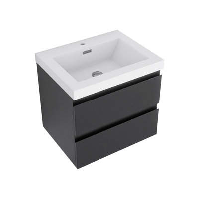 30 Inch Wall-Mounted Bathroom Vanity Set In Black With Integrated White Resin Sink -  Ebern Designs, F8DEE16314DC4C029A0166F2A5FF1E14