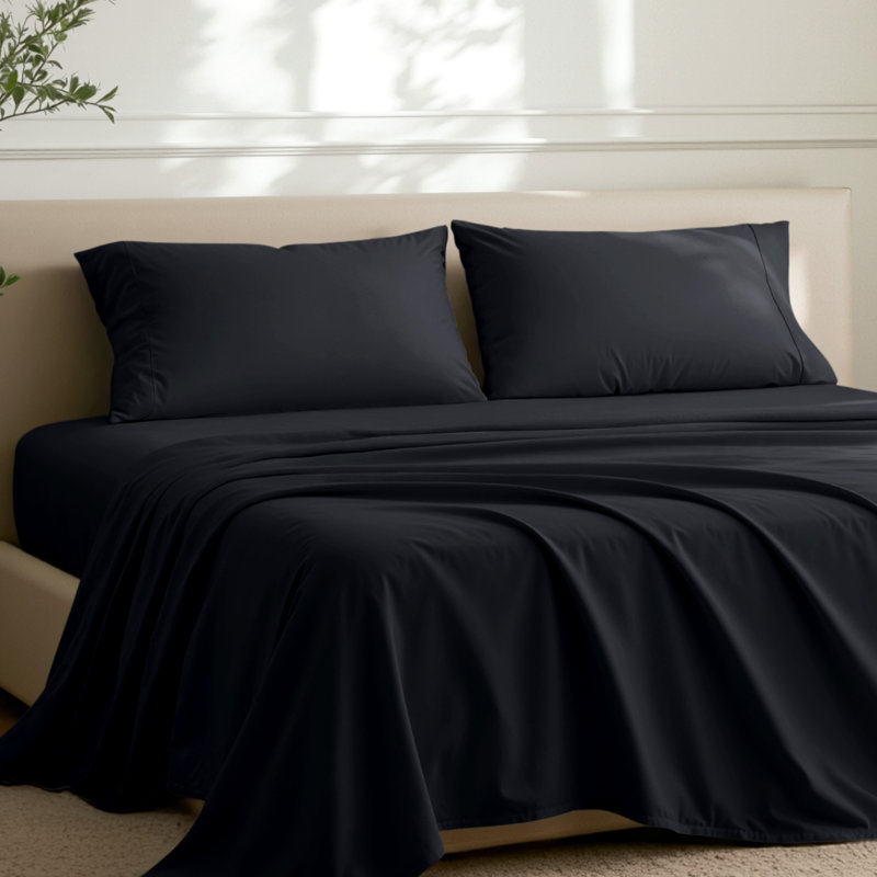 Microfiber Pillowcase Set Envelope Closure, Black, Standard Pillow Case