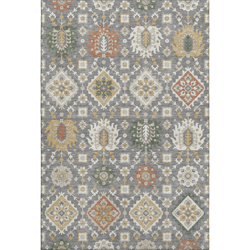 Premium Machine Washable Mayfield AMF2200 bohemian Rug, Gray, 8' x 10'