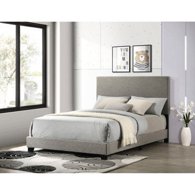 Taupe Upholstered Full Panel Bed, Padded Headboard For Style And Elegance, Rubberwood Engineered Wood, Black Solid Wood Legs, 80.66 Inches Wide Combination, 58 Long