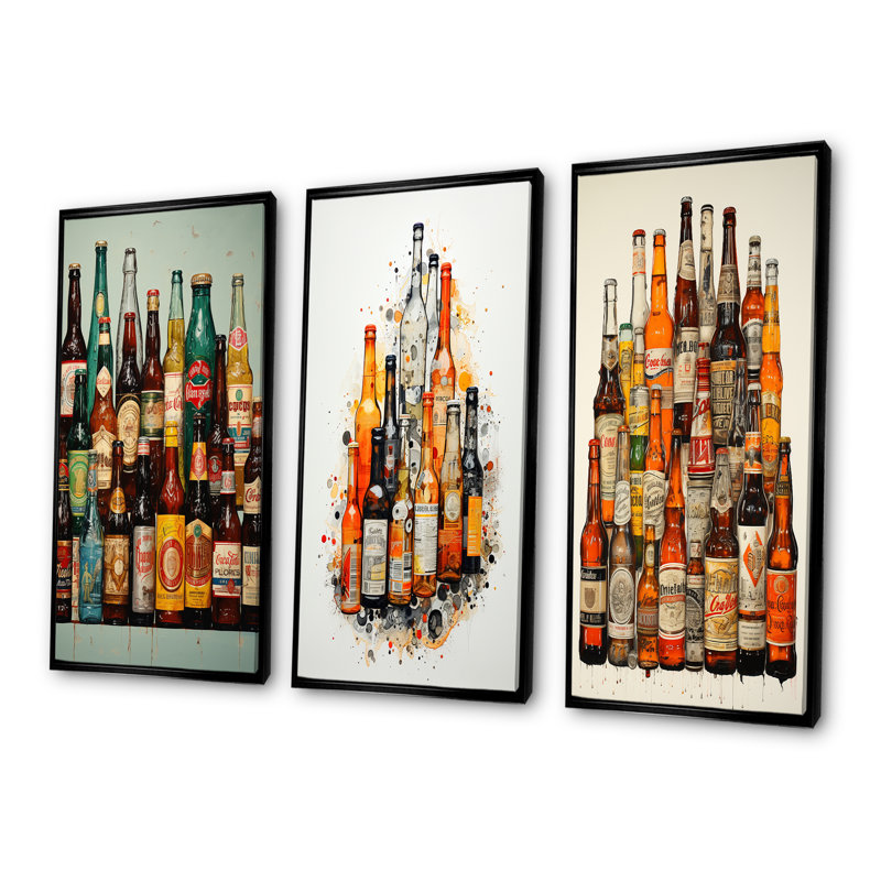 Collage de bouteilles de bière, Cadre flottant noir, H 28 po x l 36 po